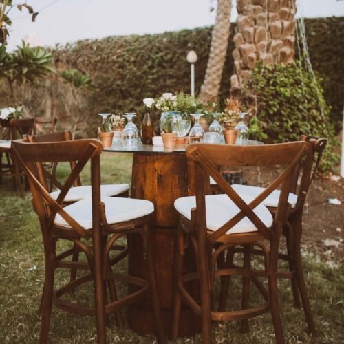 Wooden barrel high table set